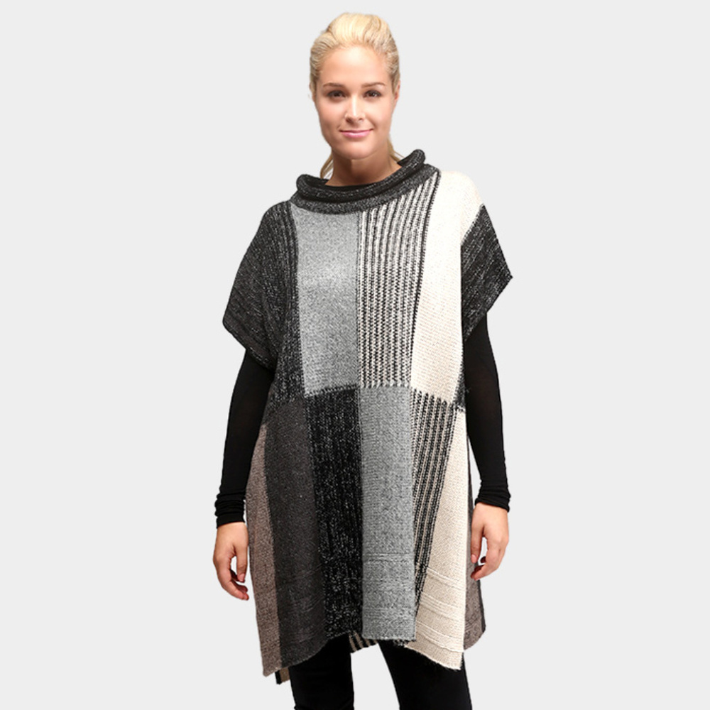 Multi Colored Blocks Pattern Poncho - image 1